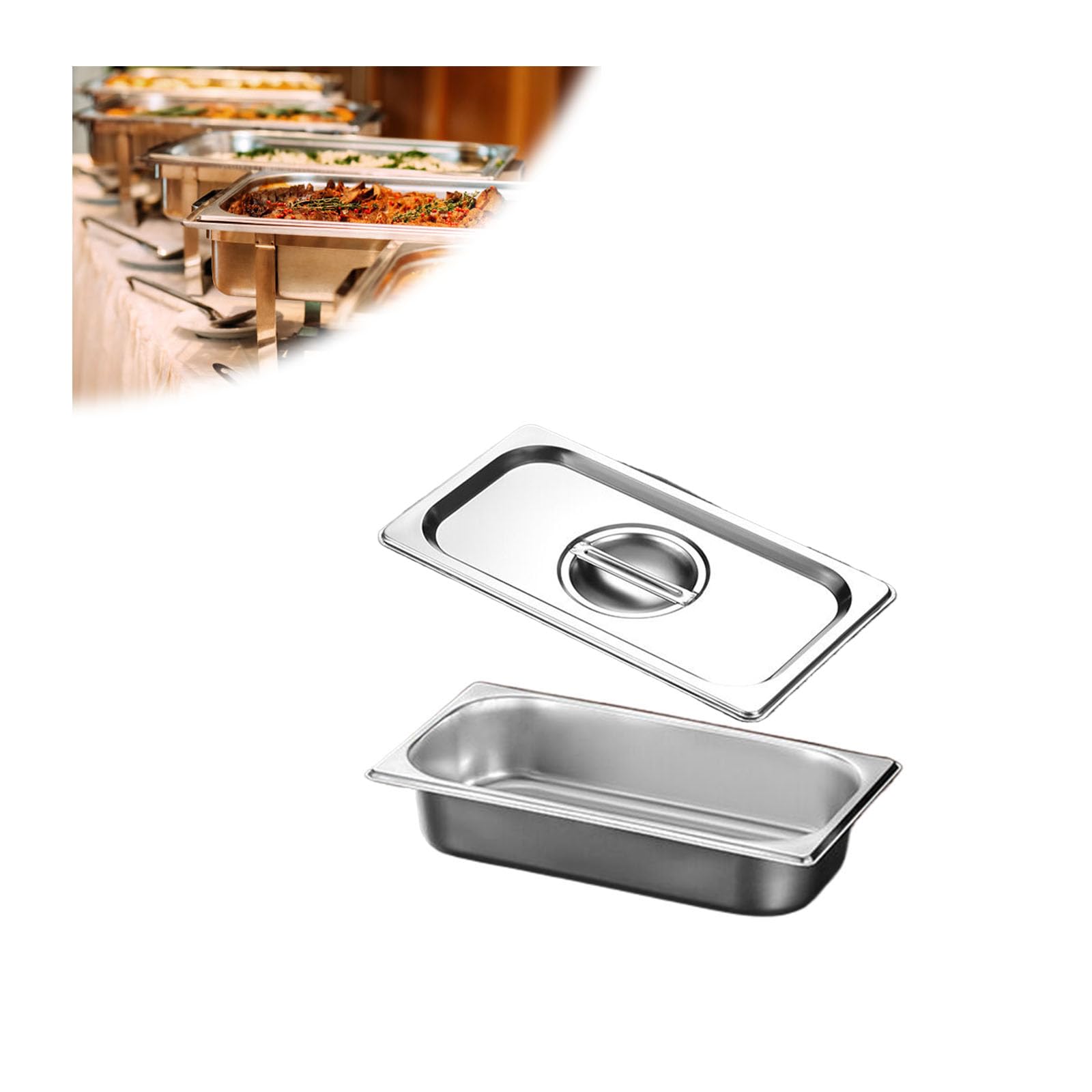 Rectángulo Recipientes para Alimentos,Apilable Accesorios para Pizza Contenedor GN,Contenedor Gastronorm De Acero Inoxidable,1/3（32.5 * 17.5cm）,6.5cm