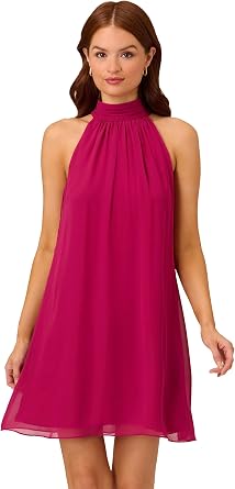 Adrianna Papell Womens Mockneck Chiffon Jersey Dress