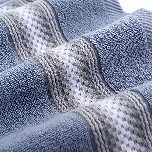 Yiluomo Blue Hand Towel Set Of 2 Soft 100% Cotton Textured Striped Pattern Highly Absorbent Decorative Hand Towels For Bathroom 13 X 29 Inch #TOP7