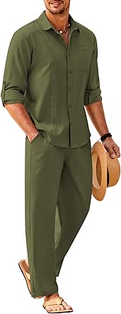 Max Striped Cuban Shirt and Linen Pants Set for Men Breathable Summer Comfort Travel Friendly Relaxed Fit main image 1