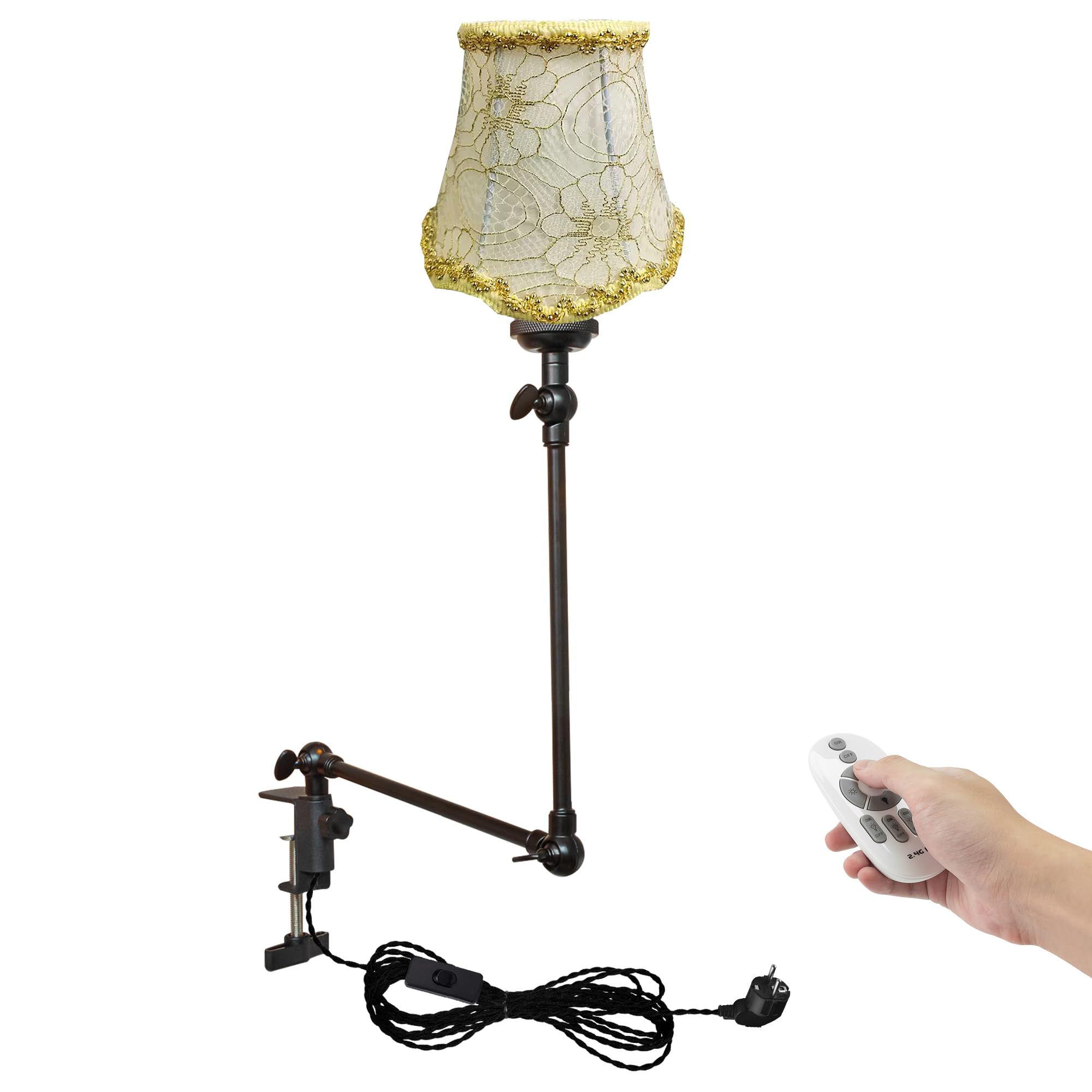 Klemmleuchte mit Fernsteuerung,1 Packung Leselampe mit 2,5 m Kabel, Dimmbar Nachttischlampe,Augenpflege Schreibtischlampe für Büro Heimgebrauch, E27 Lampenhalterung - DZ0330/5
