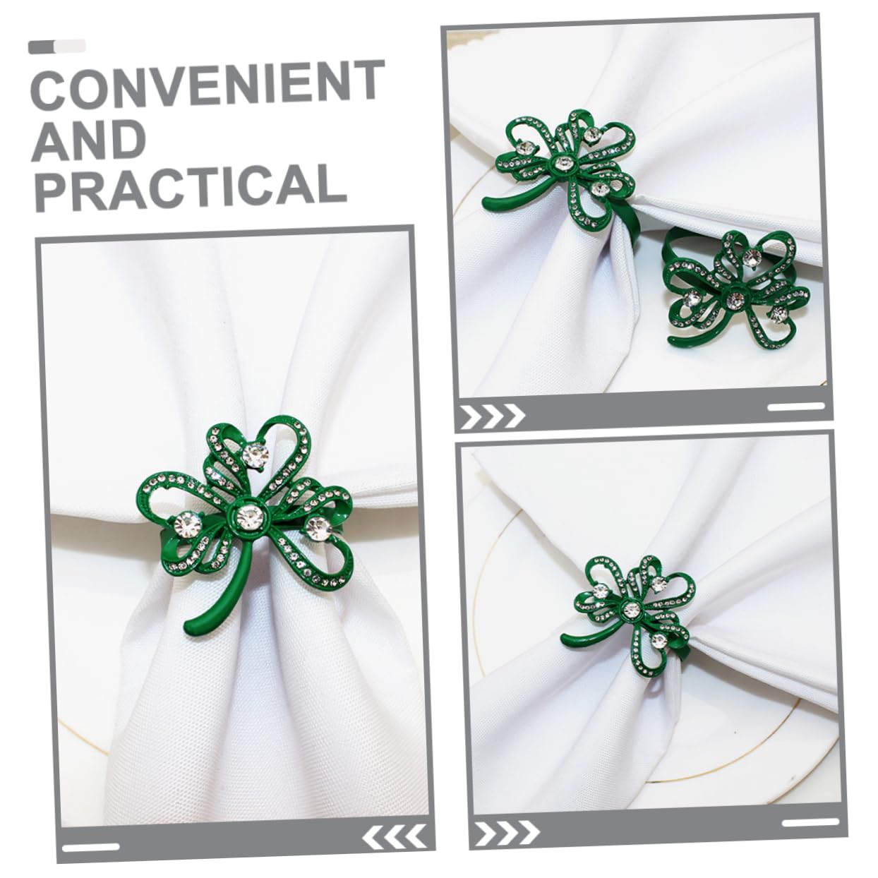 PRETYZOOM 3 Set Portatovaglioli Shamrock Portatovaglioli D'oro Risaia Portatovaglioli Autunnali Decorazioni Per Tovaglioli Portatovagliolo Trifoglio Perni Di Trifoglio Lega Green 4 Pezzi * 3