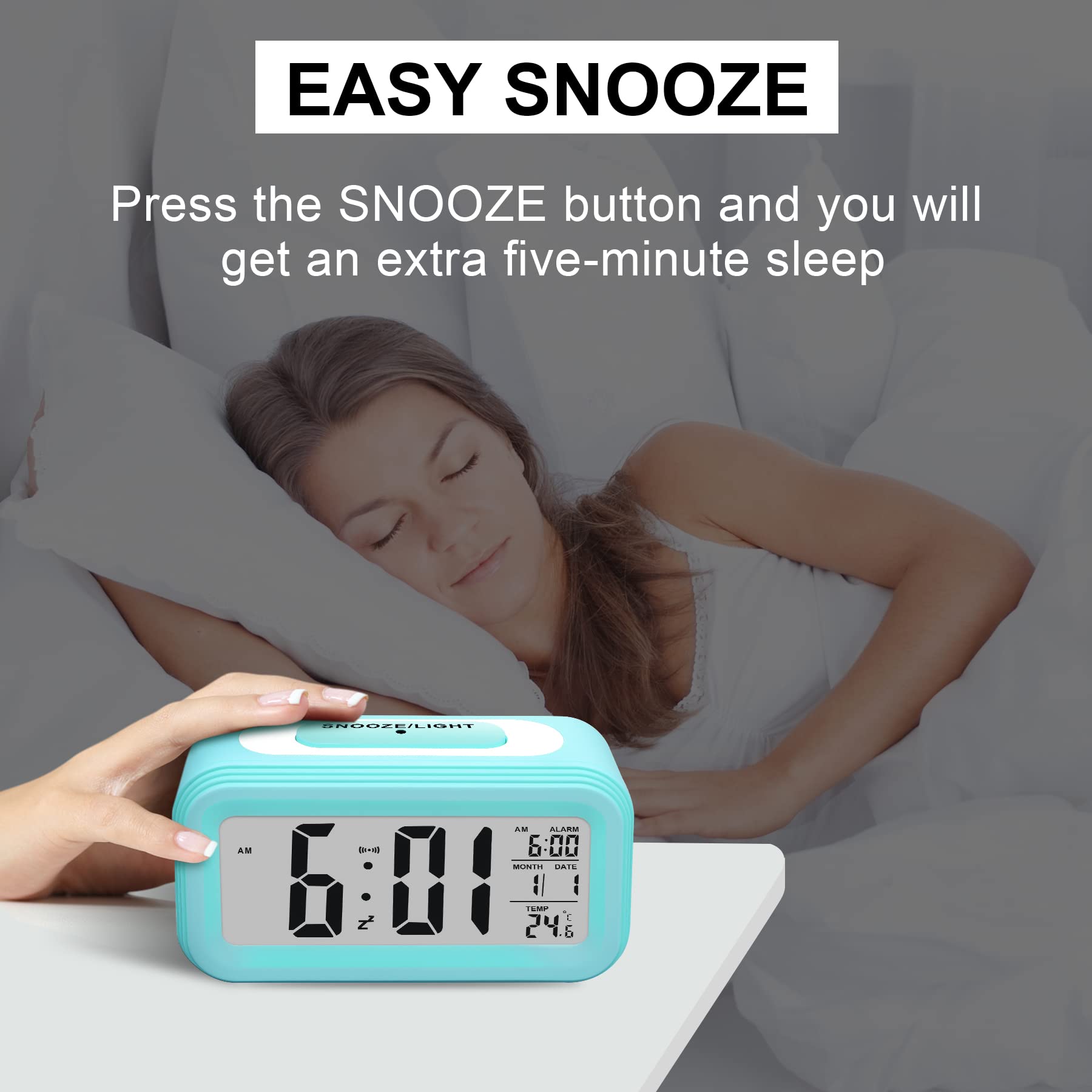 Larkumio Sveglia Digitale da Comodino LED Alarm Clock, Orologio Sveglia Luminosa Silenziosa a Pile Sveglie da Viaggio con Numeri Grandi Snooze per Adulti Anziani Bambini Ragazza Ragazzo, Blu