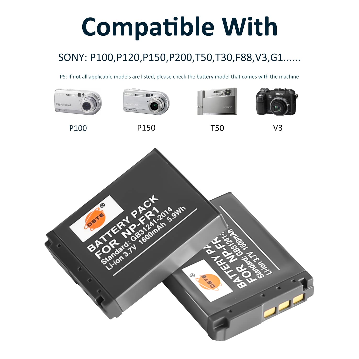 DSTE 2 Pack NP-FR1 (1600mAh/3.7V) Battery Charger Compatible with Sony