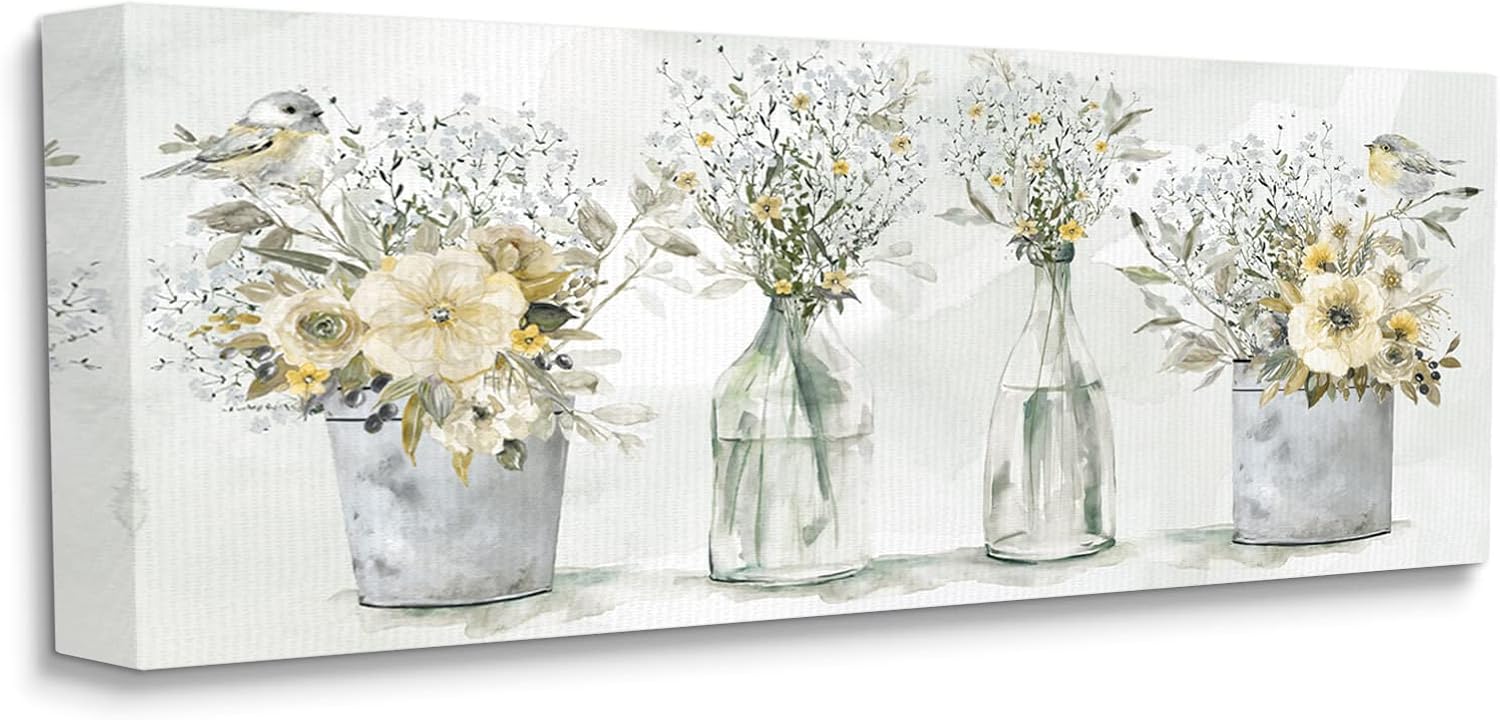 Stupell Industries 'Songbirds with Floral Bouquets', Canvas Art, 40 x 17 Inches, Easy to Hang and Sturdy, Made in USA, by Carol Robinson