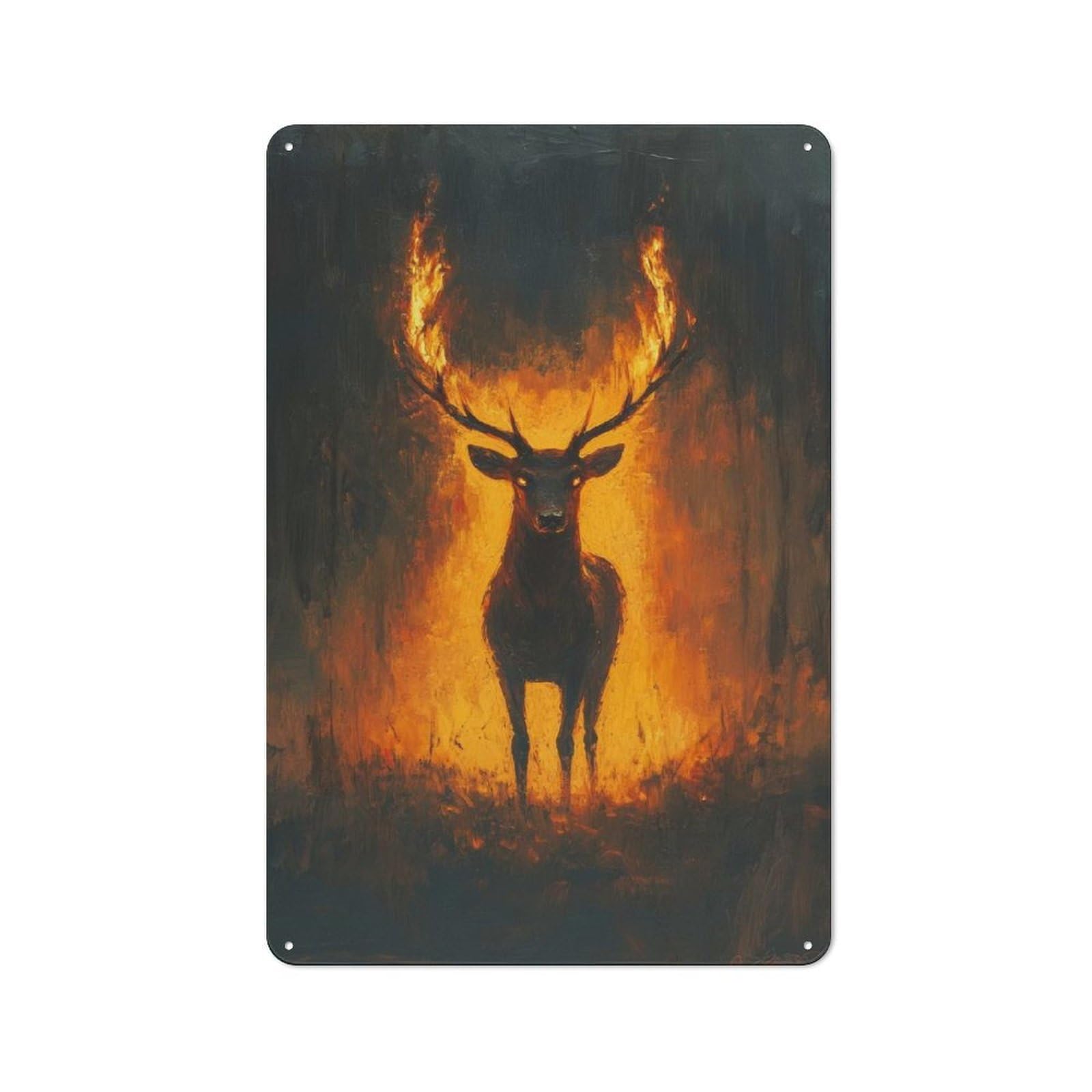 Junmoney Fiery Stag Tin Wall Plaque 30X20cm With For Guest Room Or Hallway, For Metal Sign Collectors, For Garage And Workshop Walls