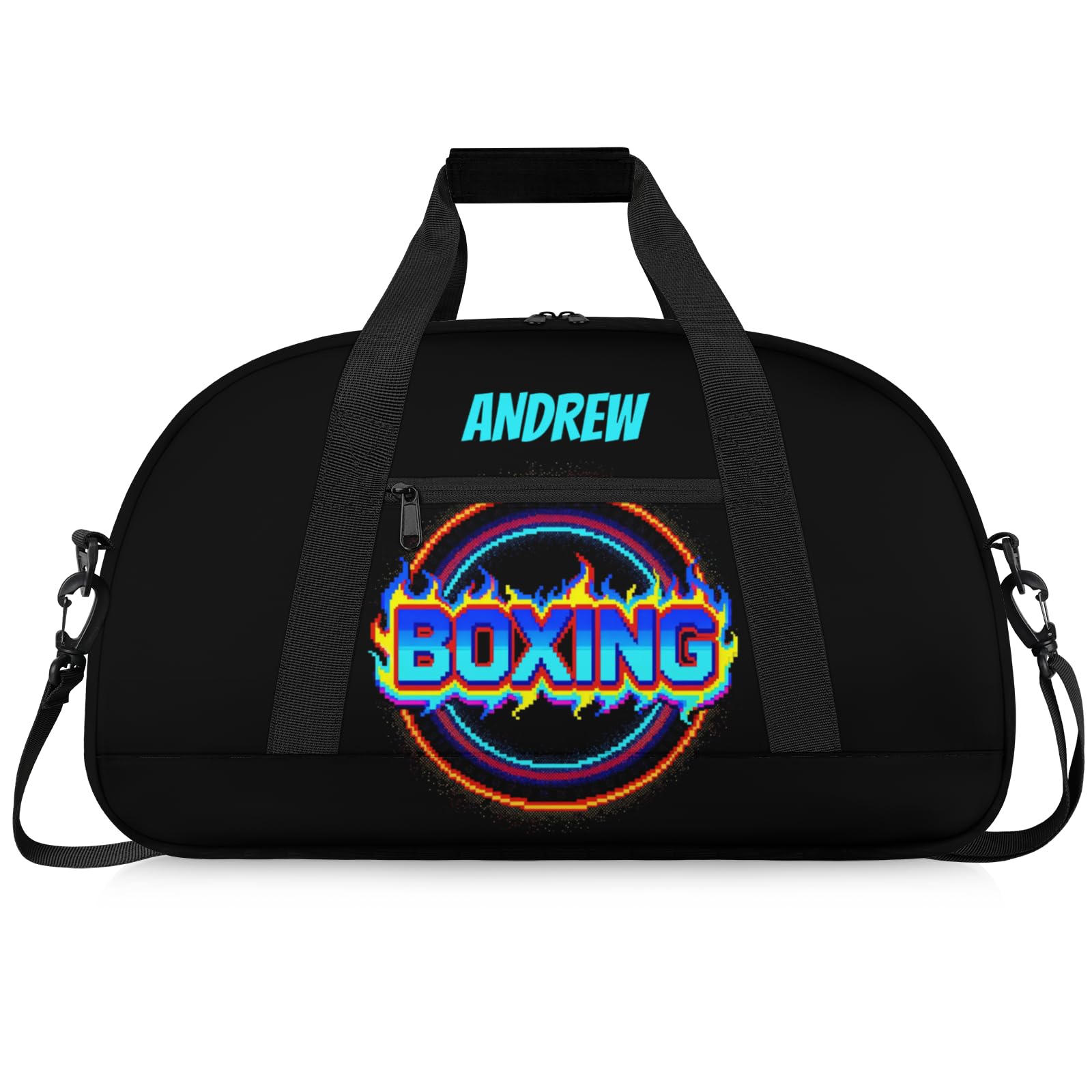 Martial Arts Training Duffle Bag | Personalised Taekwondo Karate Boxing Gym Bag for Men & Kids | Custom Name Water-Resistant Sports Holdall for Gear & Gloves, Boxing Flame Pixel Art
