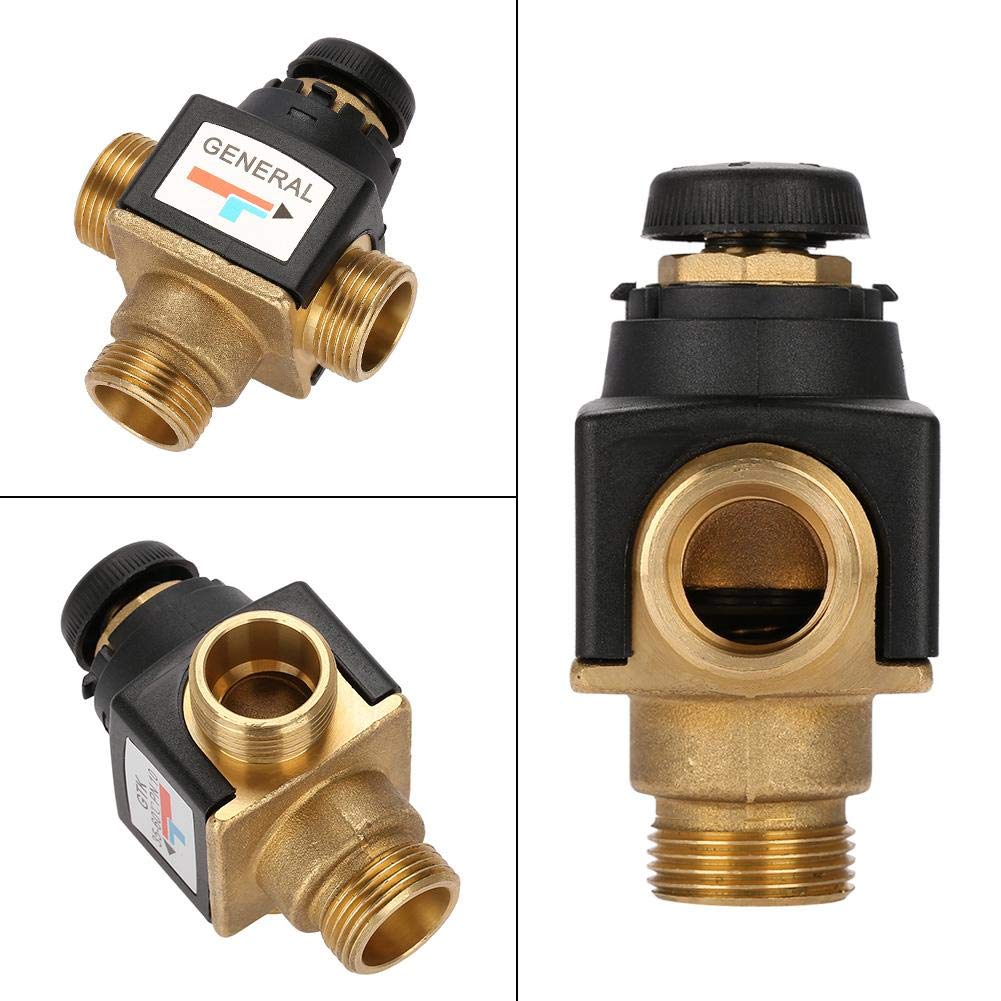 DEWIN Mezcladora Termostática, válvula mezcladora de agua de latón DN20 con rosca macho de 3 vías para calentadores de agua solares, dispositivos de agua caliente, calefacción por suelo radiante