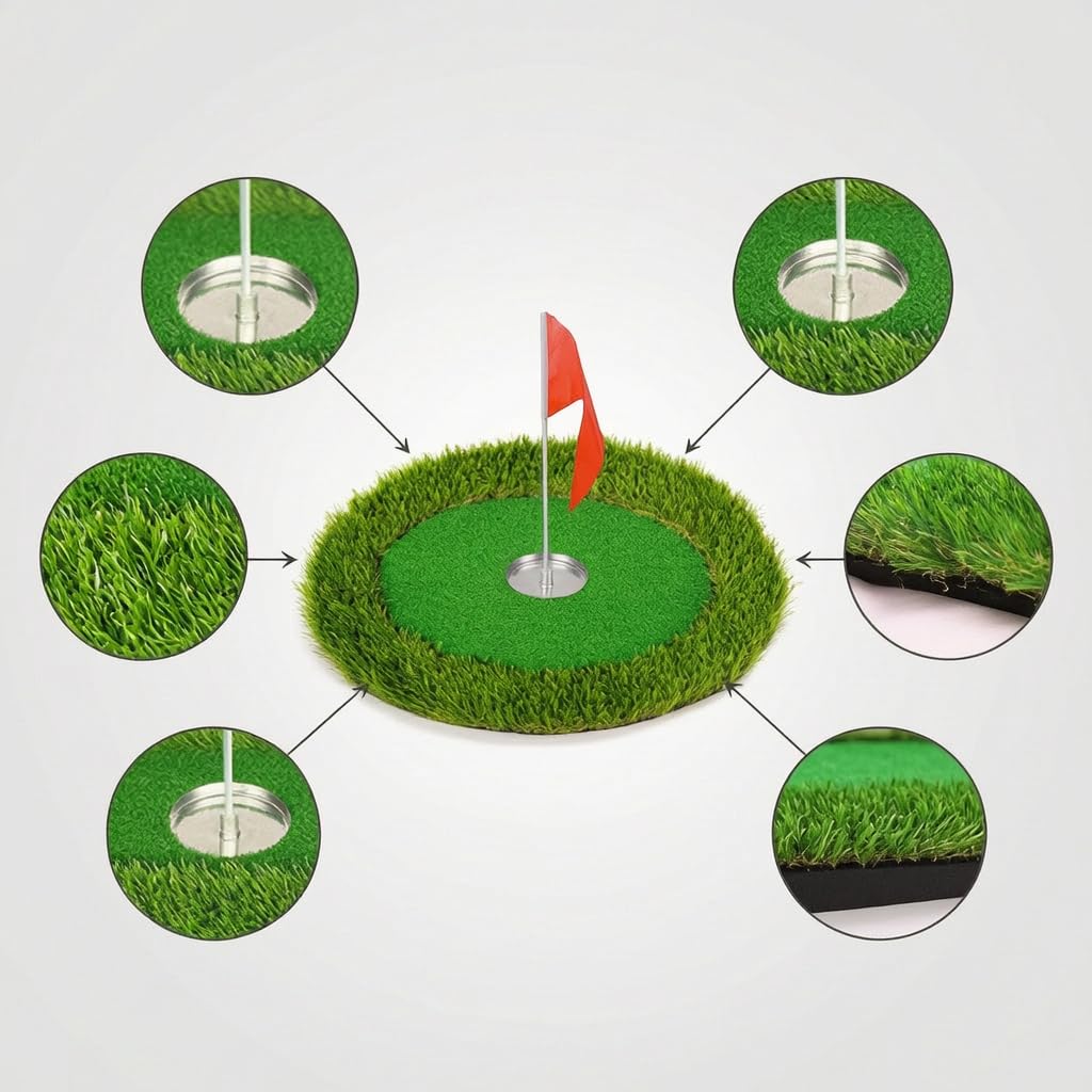 Golf Trainingsmatte Putting Matte Abschlagmatte Übungsmatte mit Realitätsnaher Unter Den Füßen Widerstandsfähiger Schaum für Wiederholte Schwünge Und, Oval 50 * 60cm