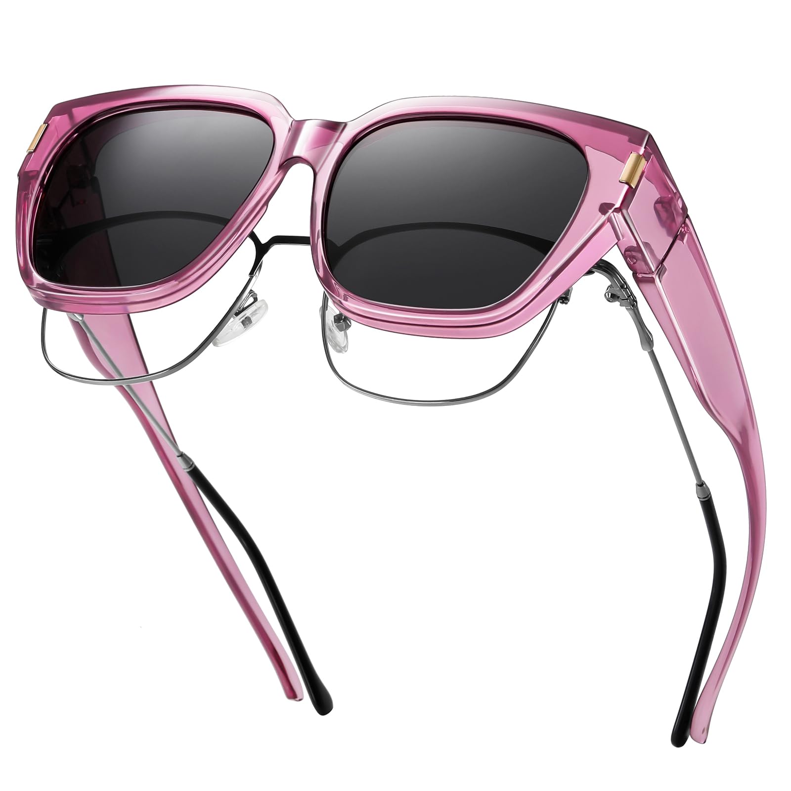 HAOLOTA Polarized Fit Over Glasses Sunglasses for Women Men Trendy Square Wrap Around Shades UV Protection