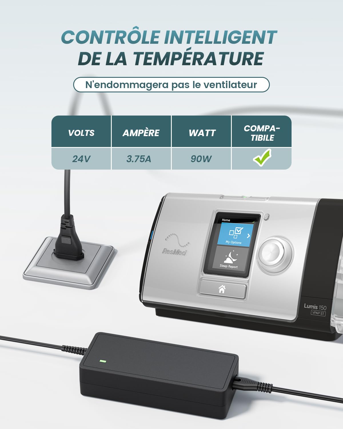 24V 3.75A Alimentation Adaptateur pour Resmed Airsense 10 Chargeur,S10 AirSense10 AirCurve 10 37297 37343 S10 370001 37344 37028 DC Adaptateur