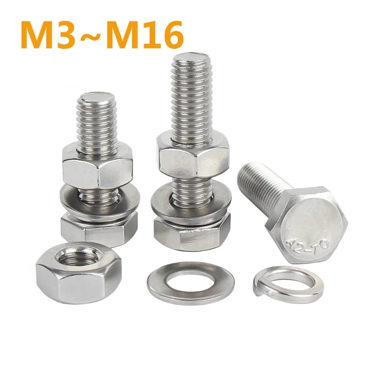PrecisionFix 20-1 Pz 304 Viti A Testa Esagonale In Acciaio Inossidabile Dadi Rondelle Piatte Rondelle Di Sicurezza Kit Bulloni Esagonali Set M3 M4 M5 M6 M8 M10 M12 M14 M16(40mm,M16 (1set))