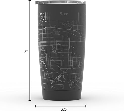 Vista 124 de Well Told Vaso de café aislado con diseño de mapa de Nueva York grabado, taza de acero inoxidable grabada (20 onzas, negro) con aislamiento de mapa