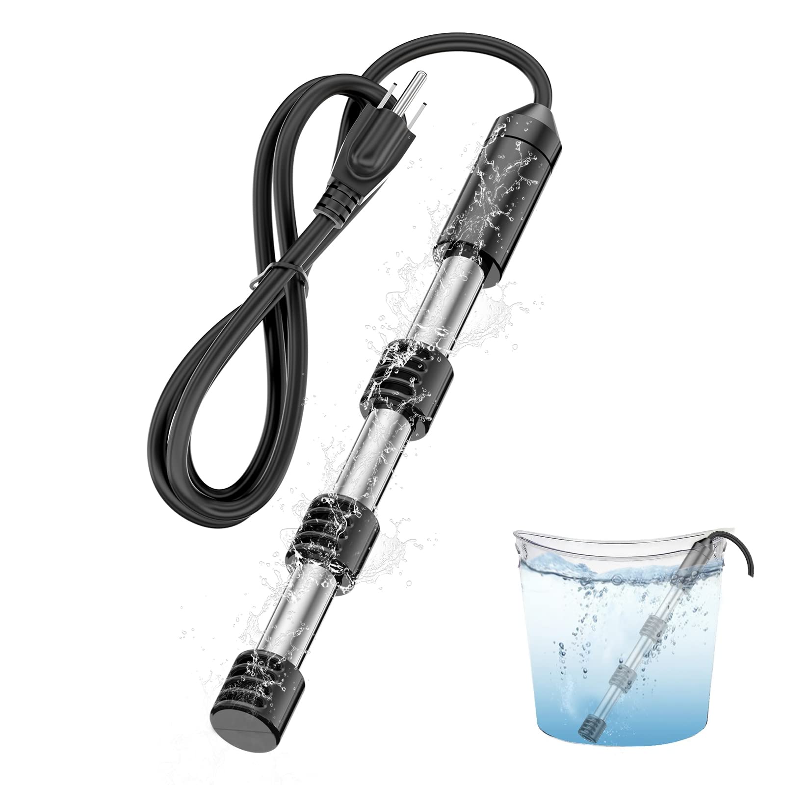 YOUTHTXY 2000W Portable Immersion Water Heater, Made with 304 Stainless Steel and Safety Silicone Cover. Ideal for Bathtubs, Pools, Buckets, Livestock. Heats 5 Gallons of Water Quickly, Easy to Use