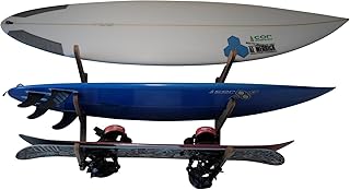 Surfboard Wall Rack for 3 Boards Multi Functioning Storage or Display Mount in Bamboo or Dark Wood for Surf Boards