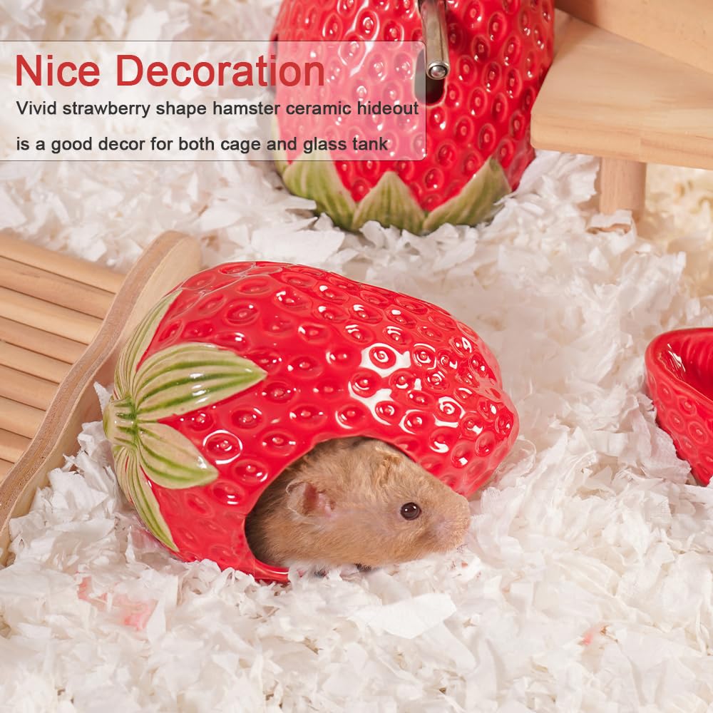 Kelivi Ceramic Hamster Hideout, Strawberry Hamster House and Habitat - Image 2