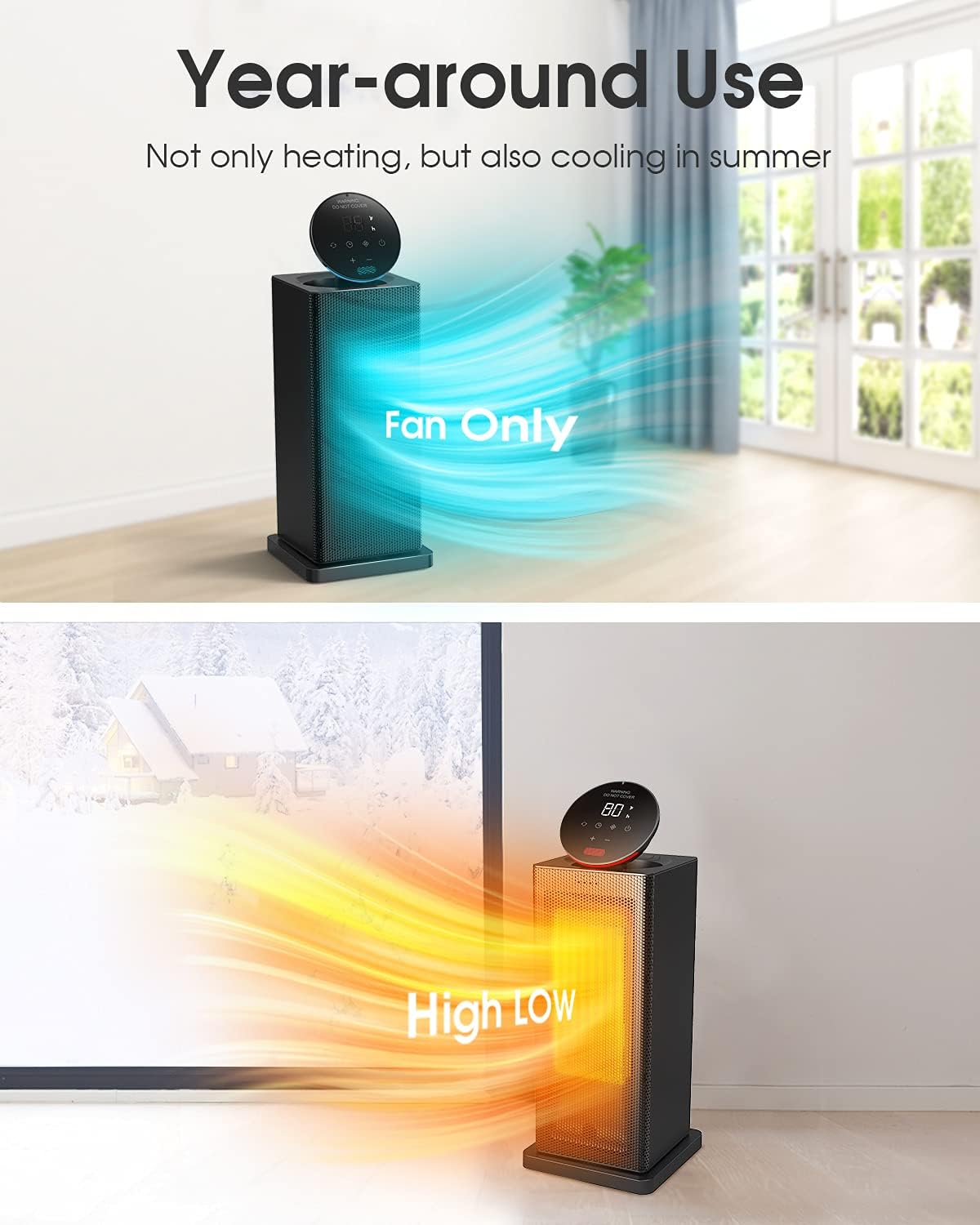 Space Heater, 1500W Oscillating Portable Heater with ECO Temperature Control, Electric Heater with 24H timer Overheat & Tip-Over Protection, Remote, Space Heaters for Indoor Use Office Bedroom