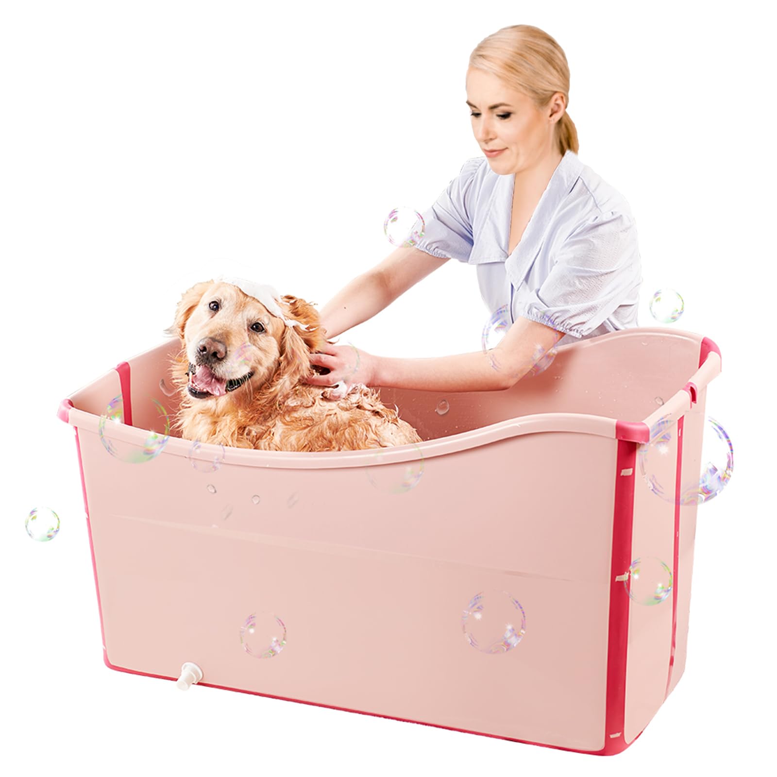 Minandhua Portable Dog Bathtub for Large Dogs - 48.4Gal Foldable Pet Wash Station with Drain Plug, Insulated & Non-Slip Design for Indoor/Outdoor