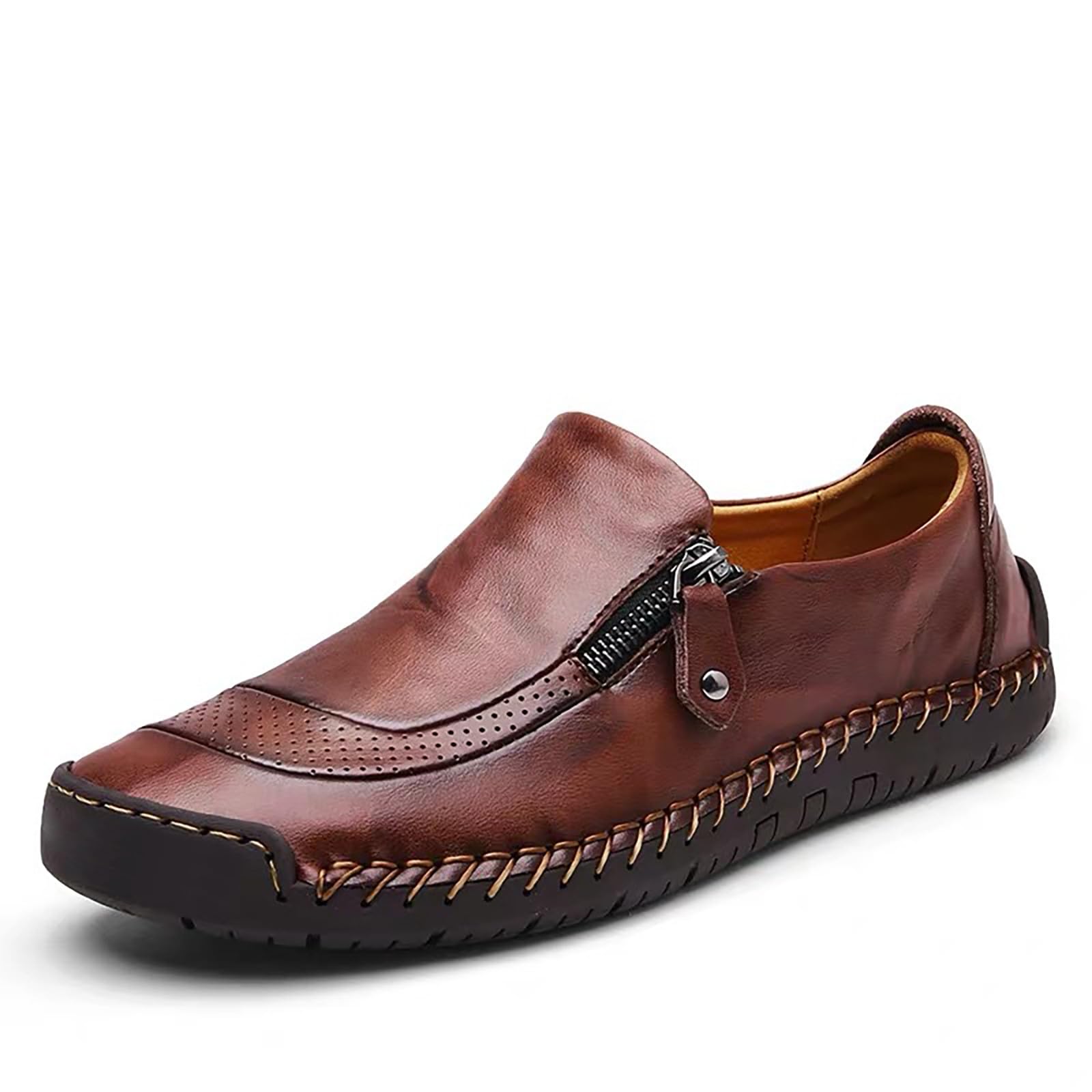 Zapatos de hombre de piel, zapatos de negocios, clásicos, transpirables, anchos, ligeros, con cremalleras, piel, para el tiempo libre, para el trabajo