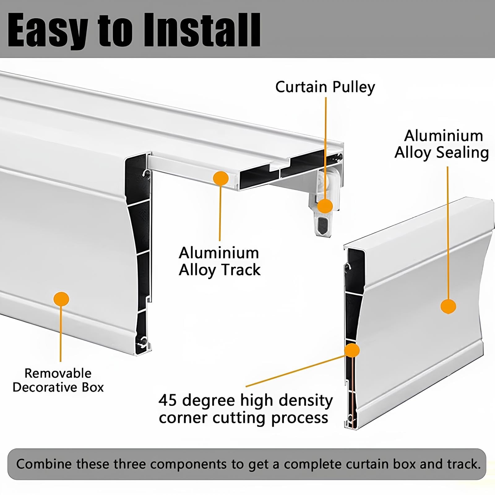 Sistema 3in1 Montaggio a soffitto o parete Doppio alluminio ain per divisorio balcone camera da letto 4,5 m (3 x 1,5 m) Bianco h.