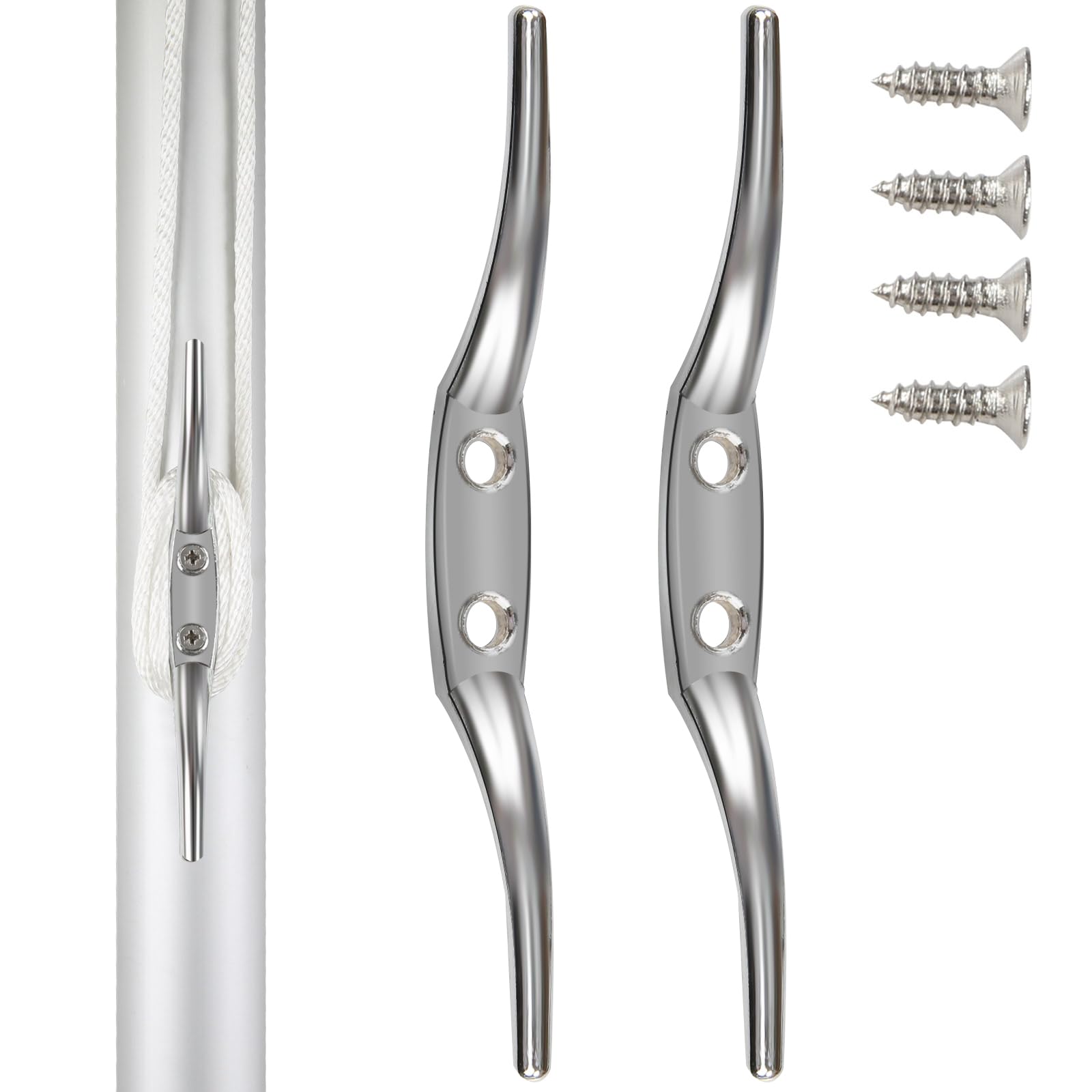 NQ Flag Pole Cleat Hook -6 Inch Zinc Alloy Blind Cord Cleat with Mounting Screws（Pack of 2, Silver-picture-32