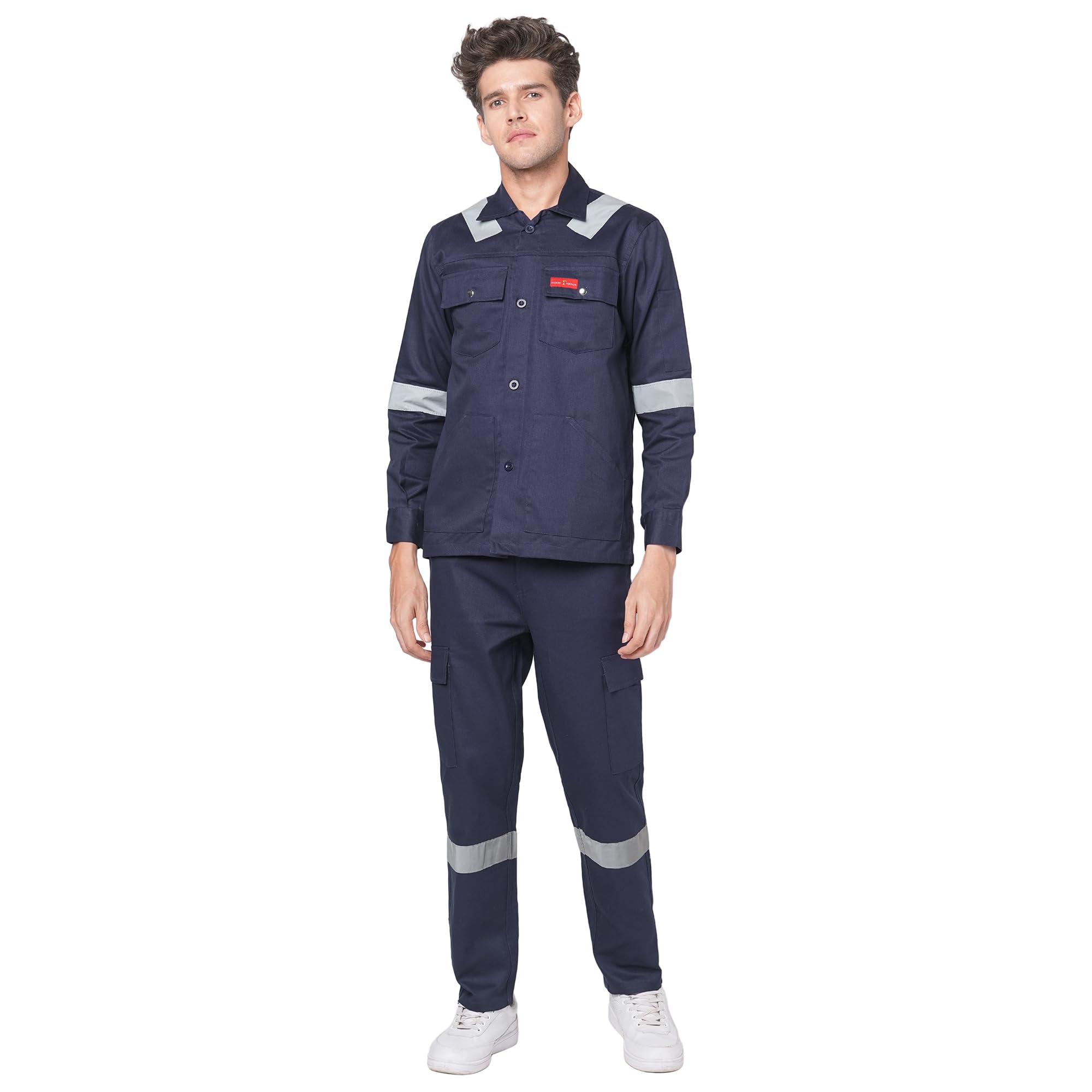 french terrain Men’s 100% Cotton Industrial Workwear Jacket & Pant Set with Reflective Tape, OEKOTEX®, 200 GSM.-picture-52