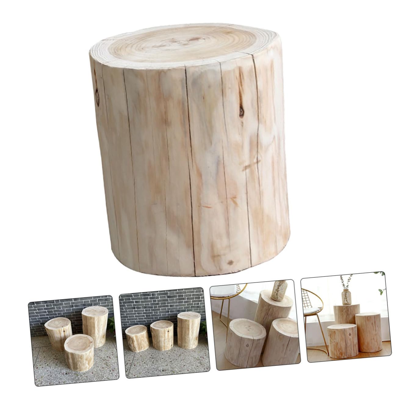 PartyKindom Taburete Pequeño de Madera Maciza Multiusos para Exterior E Interior Superficie Lisa y Diseño Natural Adecuado como Mesita de Noche o Banco Decorativo