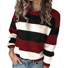 Lolvmvchi Sweaters for Women Stripe Color Knitted Chunky Long Sleeve Pullover Fall Outfits for Women 2024