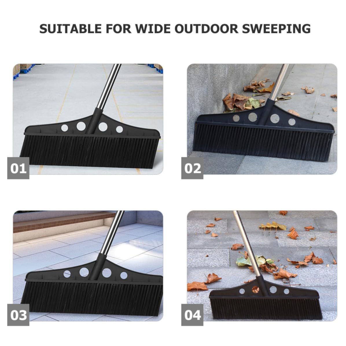 POPETPOP Scopa da Giardino in Acciaio Inossidabile e Nylon con Manico Ergonomico per Pulizia Efficiente di Vialetti e Marciapiedi, Scopa Nera Resistente e Larga