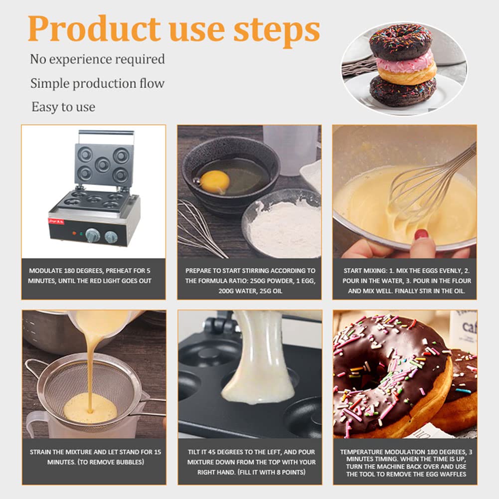 Máquina Eléctrica De Donuts De Acero Inoxidable De 1550 W, Máquina De Donuts Comercial, Donuts De 6 Agujeros para Uso En Cocina Y Negocios, Máquina De Donuts con Calefacción De DOB