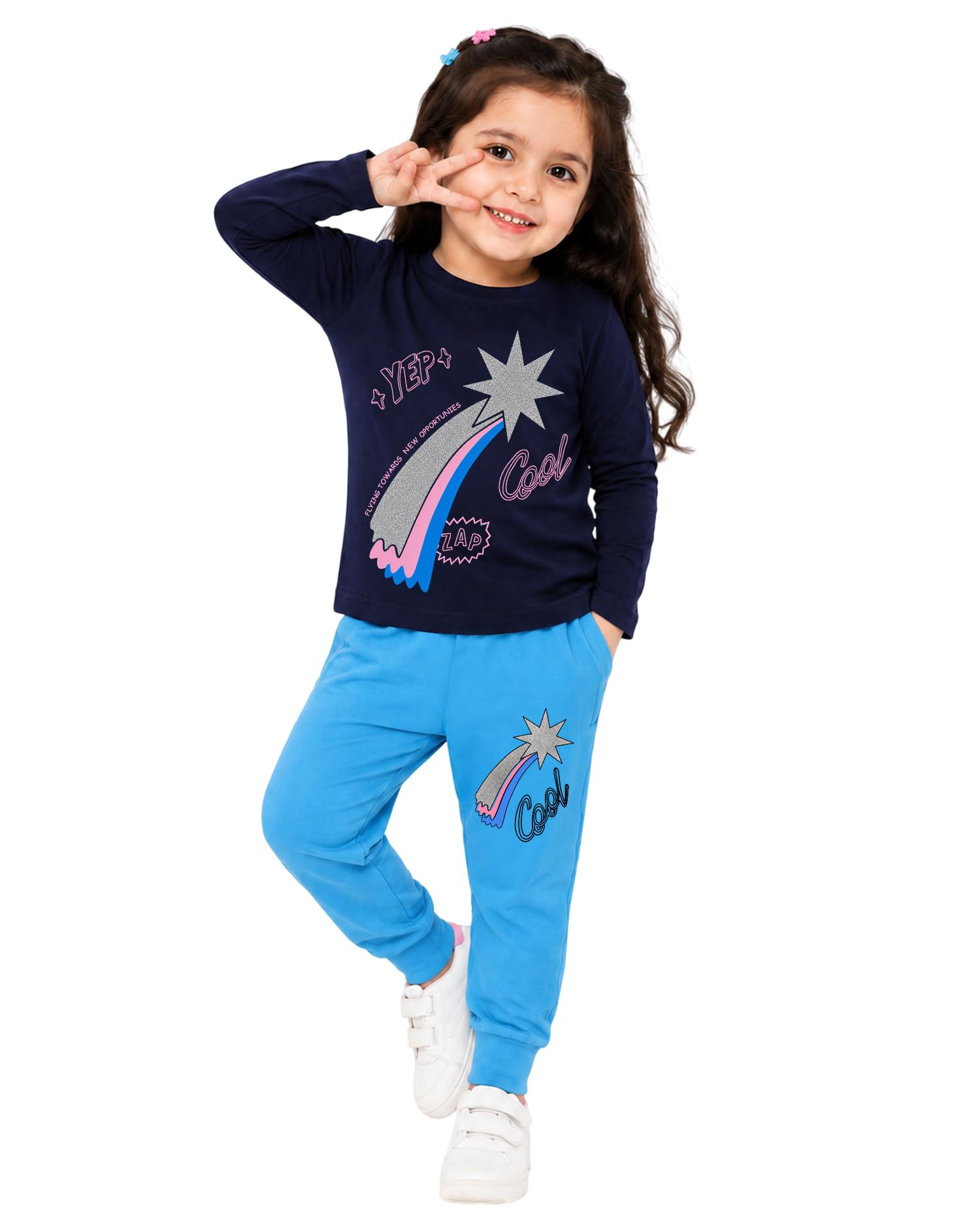 Kuchipoo Girls Regular Fit Cotton T-Shirt and Trackpant Set