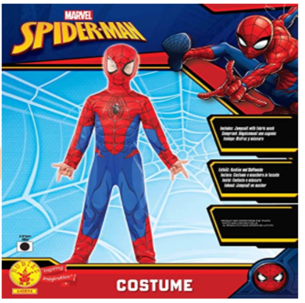 Rubies Costume Spiderman Classico per ragazzi e ragazza, Tuta stampata, copriscarpe e maschera, Oficiale Marvel per Carnevale, Halloween, Natale e cumpleanno