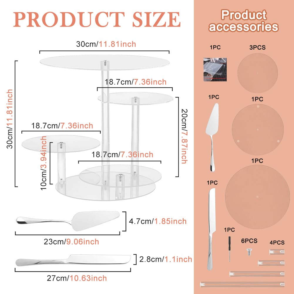 4 Tier Cake and Cupcake Stand Combo, Round Acrylic Cupcake Tower Stand for 8-12 Inch Cakes or 50 Cupcakes, Cupcake Holder Dessert Pastry Display for Wedding Baby Shower Tea Party