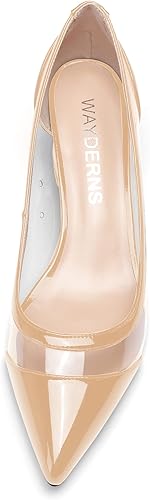 Miniatura 3 de WAYDERNS Zapatos de tacón bajo transparentes con punta puntiaguda, transparentes, transparentes, de 2 pulgadas, Transparente
