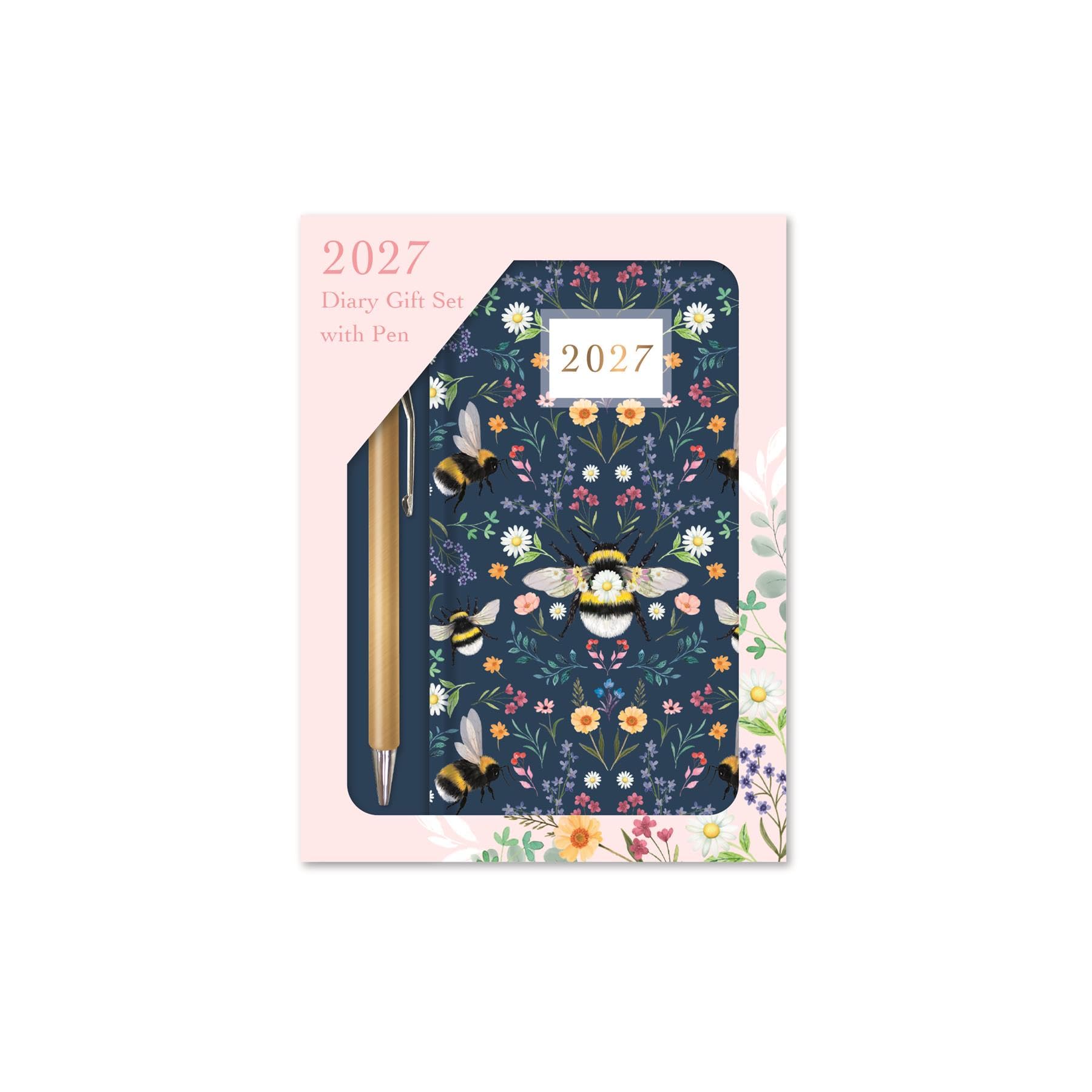 2027 Pocket Diary & Pen Gift Set - Floral Bee Slim Week to View Planner