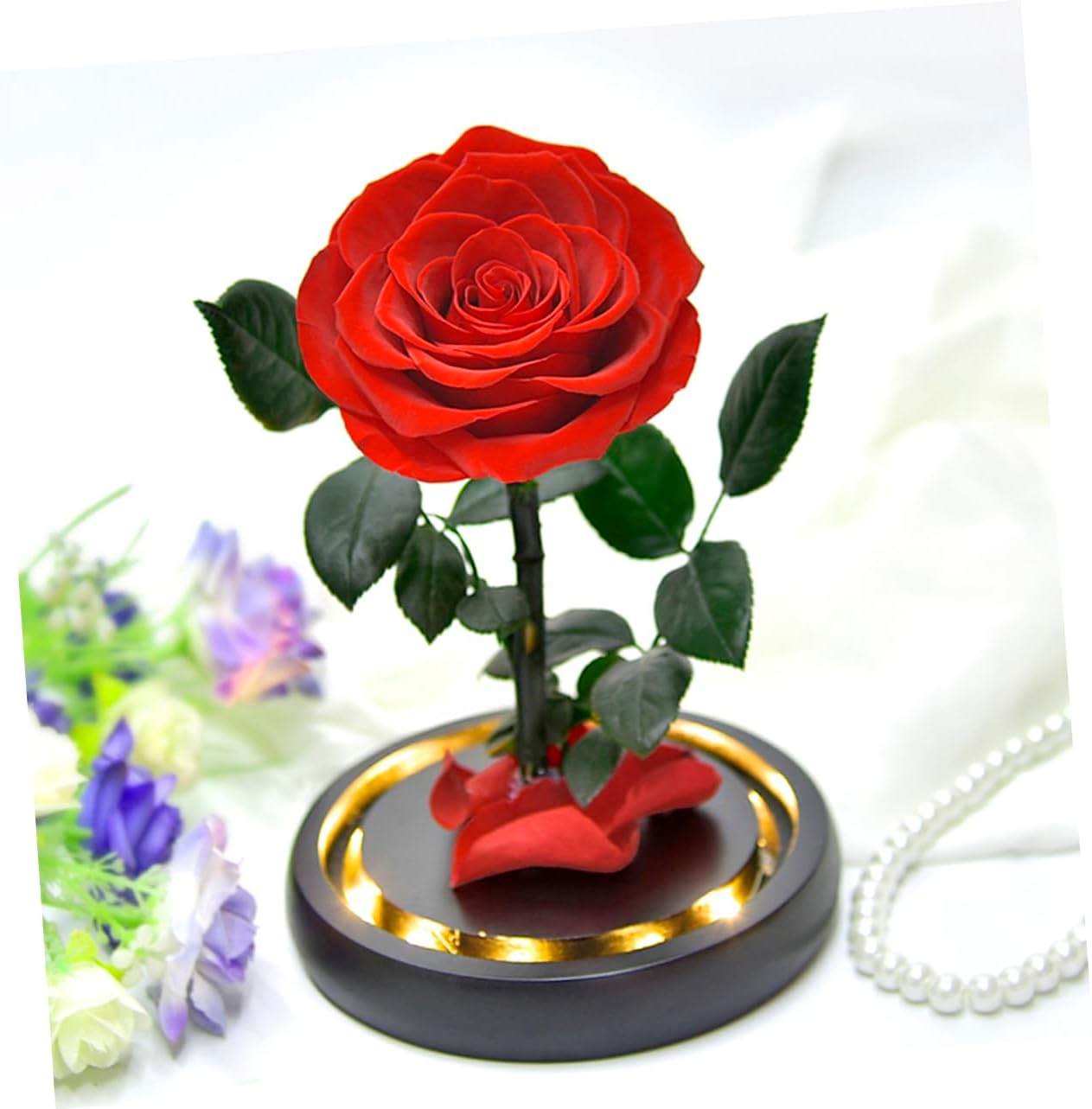Glass Dome String Light Preserved Rose Bouquet Flowers Box for Romantic Occasions