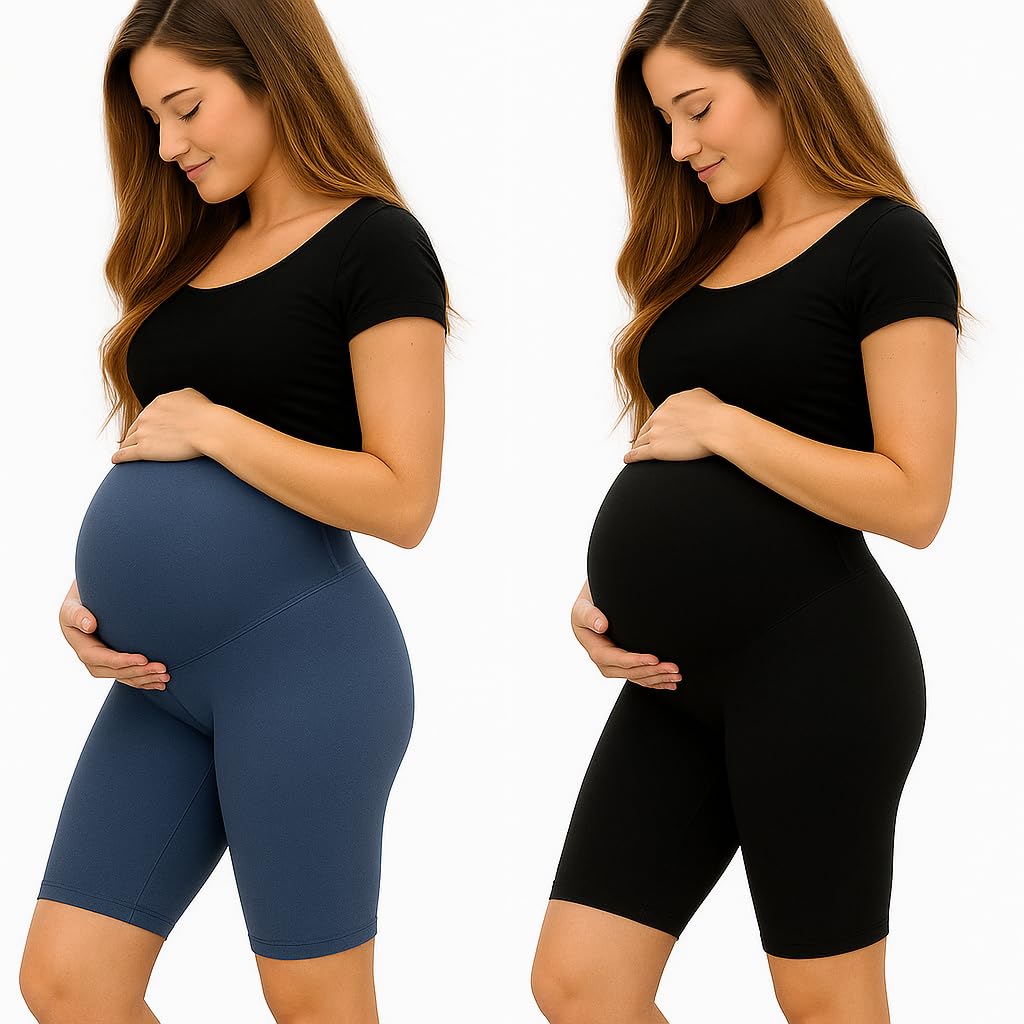 Sai's Women's High Waist & Till Knee Cotton Lycra Maternity Shorts|Pregnancy Shorts|Maternity Trouser Over The Belly for The Pre & Post Pregnancy-image-14