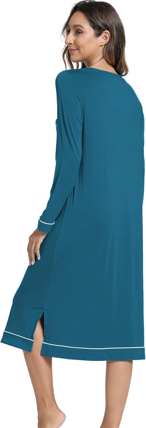 GYS Bamboo Viscose Soft Women's Nightgowns Comfy Long Sleeve V Neck Sleep Dress - Image 2