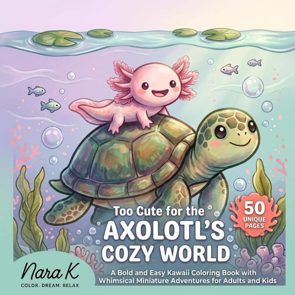 Too Cute for the Axolotl's Cozy World: A Bold and Easy Kawaii Coloring Book with Whimsical Miniature Adventures for Adults and Kids