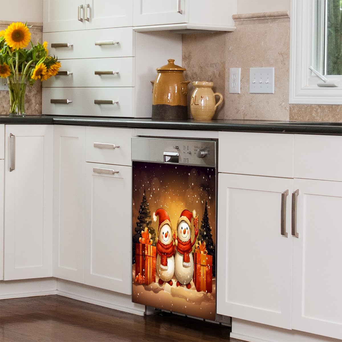 Magnetic Dishwasher Cover Christmas Snowman Gift Dishwasher Covers Decorative for The Front,Magnetic Refrigerator Cover Panel Decal Skin for Kitchen Cabinet Appliance 26"X23"