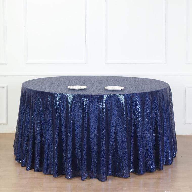 BalsaCircle 132-Inch Navy Sequin Round Tablecloth for Wedding Party Cake Dessert Events Table Linens
