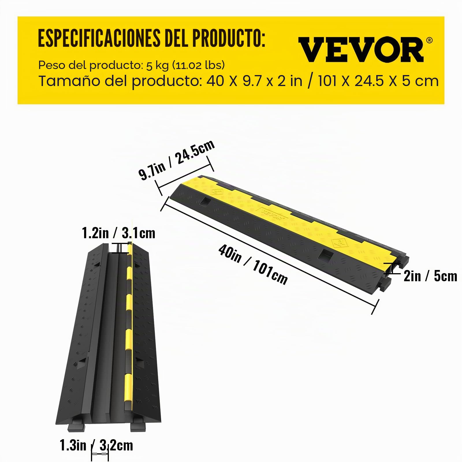 VEVOR Protector de Cable de 2 Canales Cubierta de Protección de Cable de Goma para Colisión de Engranajes Cónicos 2 Canales de 2 Toneladas Cable Protector para Cables ala 3 Pics