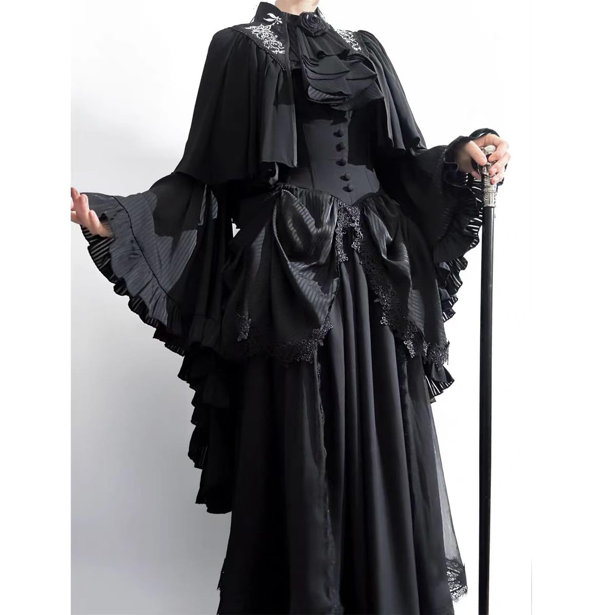BPURB Falda gótica de Lolita para Mujer, Estilo Victoriano, Steampunk, Cintura Alta, Volantes, Faldas largas, Disfraz Medieval renacentista