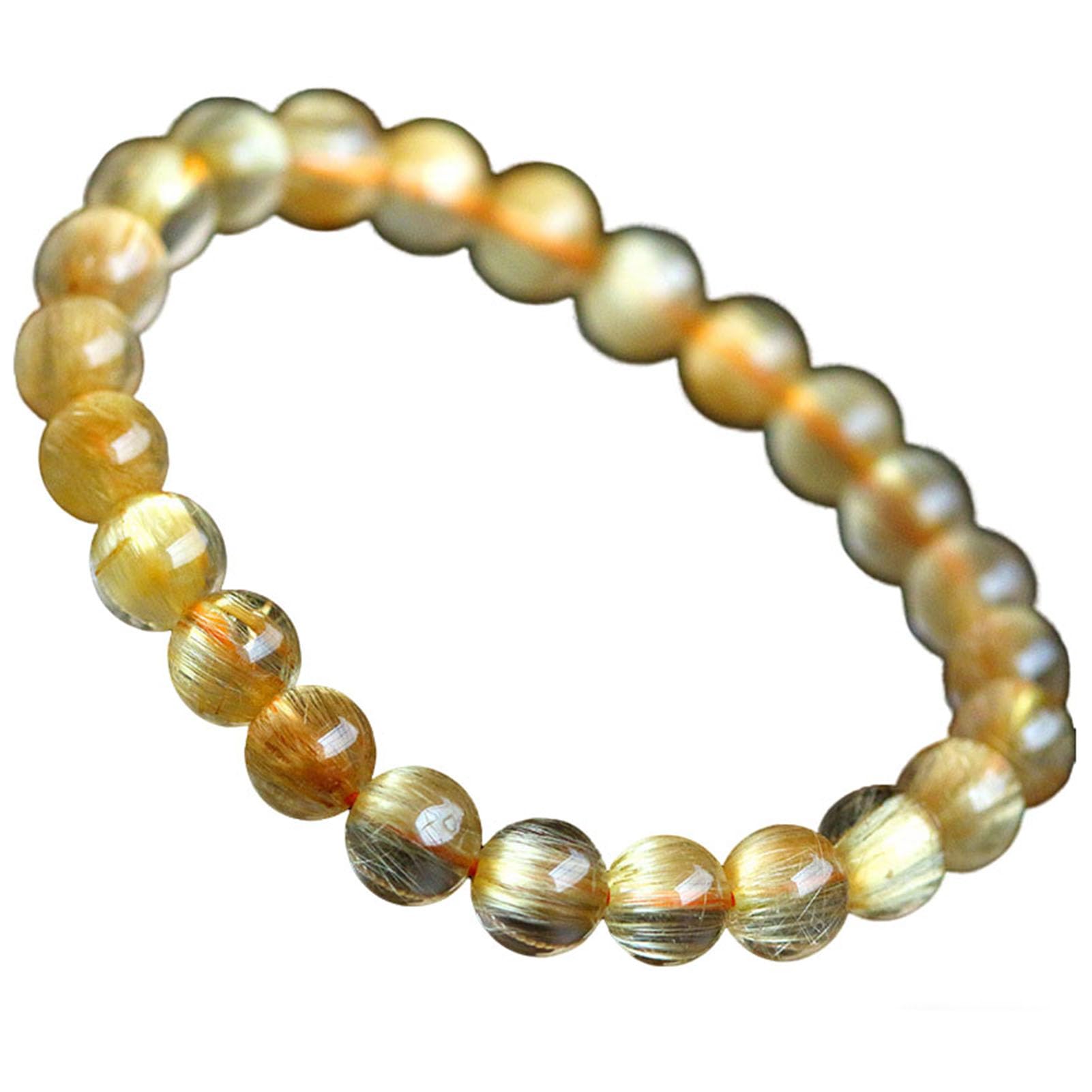 Pulsera Natural de Citrino, Cristales de Piedras Preciosas, Pulsera de Cuentas de Chakra, Cuentas de Cristal, Cuarzo rutilado de Oro, Cuentas de Piedra Lisas Redondas pulidas,3a,12MM