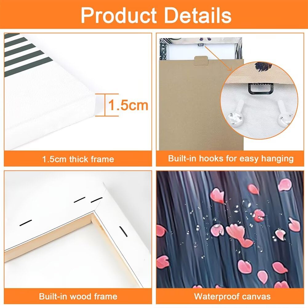Wandbilder Blume 60x80cm, 3Pcs Leinwand Bilder Groß Wanddeko Wohnzimmer, Wasserfall Leinwand Bilder mit Rahmen, Moderne Wandbilder Wohnzimmer Poster Set mit Haken, Wand Deko Schlafzimmer Poster, -2066
