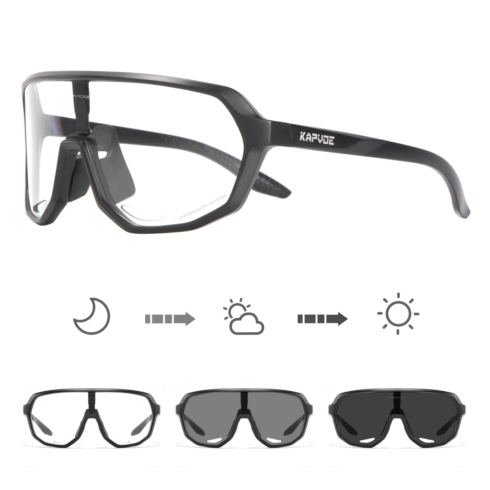KAPVOE Photochromic Cycling Glasses for Men Women Mountain Bike Sunglasses Sports Goggles for MTB Running Baseball UV Protection K63