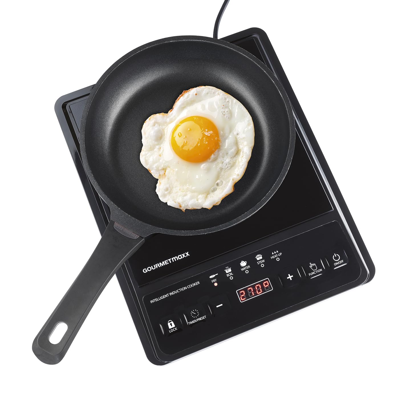 GOURMETmaxx Płyta indukcyjna 1 płyta | mobilna płyta indukcyjna z 5 stopniami ogrzewania, 80-240 °C i timerem | kompaktowa płyta grzewcza z wyświetlaczem cyfrowym, zabezpieczeniem przed dziećmi i