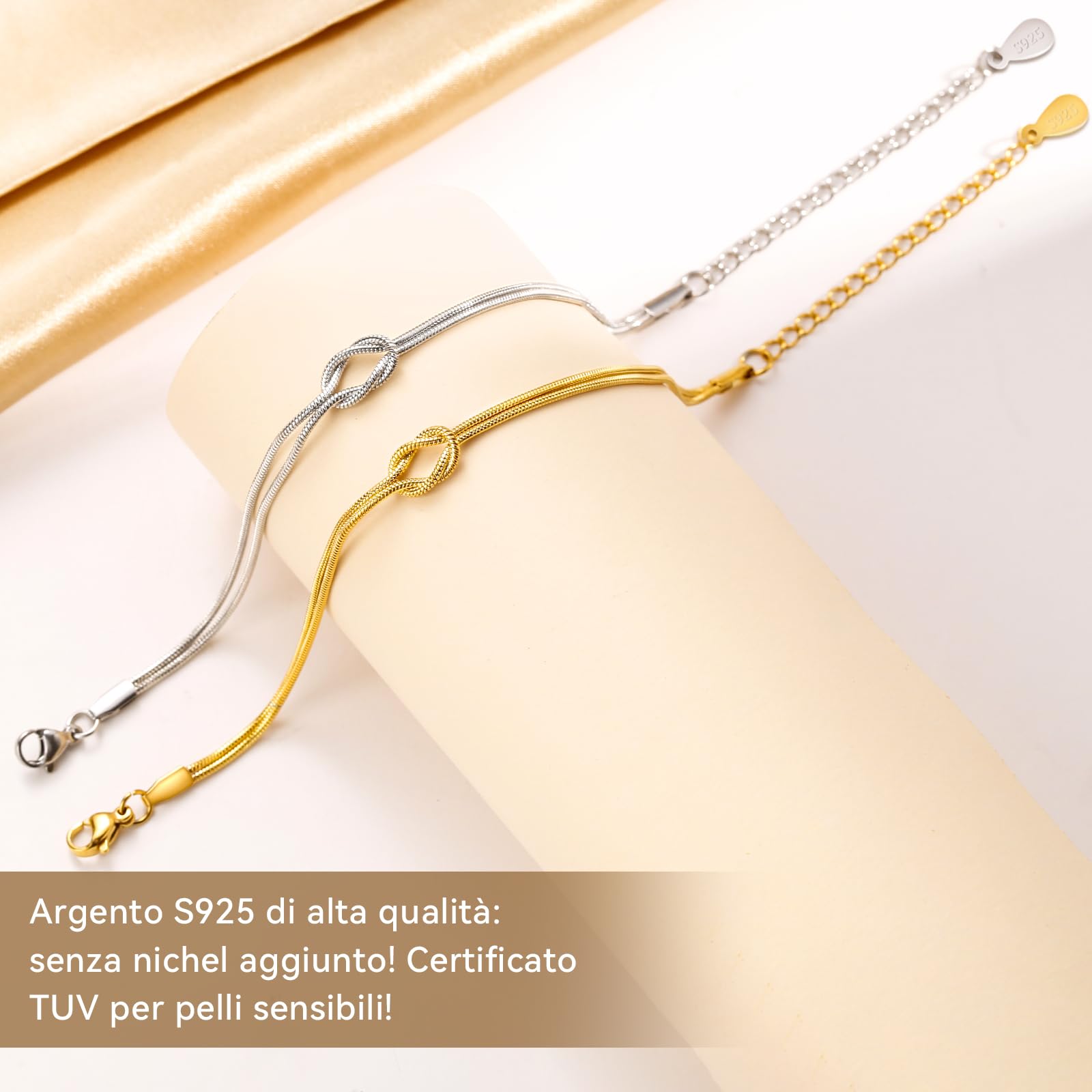 J.Fée 2PCS Bracciali Coppia Bracciale Amicizia Bracciale Donna Argento 925 Bracciali Amicizia Donna, Braccialetti Donne Oro, Regali di Coppia, Regalo Amica, Regalo Fidanzato, Regali Mamma
