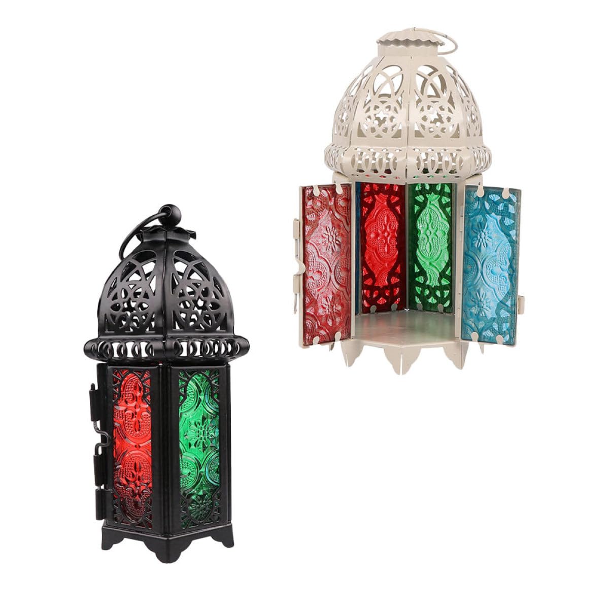 TOYANDONA Portavelas Retro de Hierro y Vidrio Estilo Marroquí, 2 Piezas, Diseño Delicado y Creativo, Fácil de Transportar para Decoración de Salón y Jardín