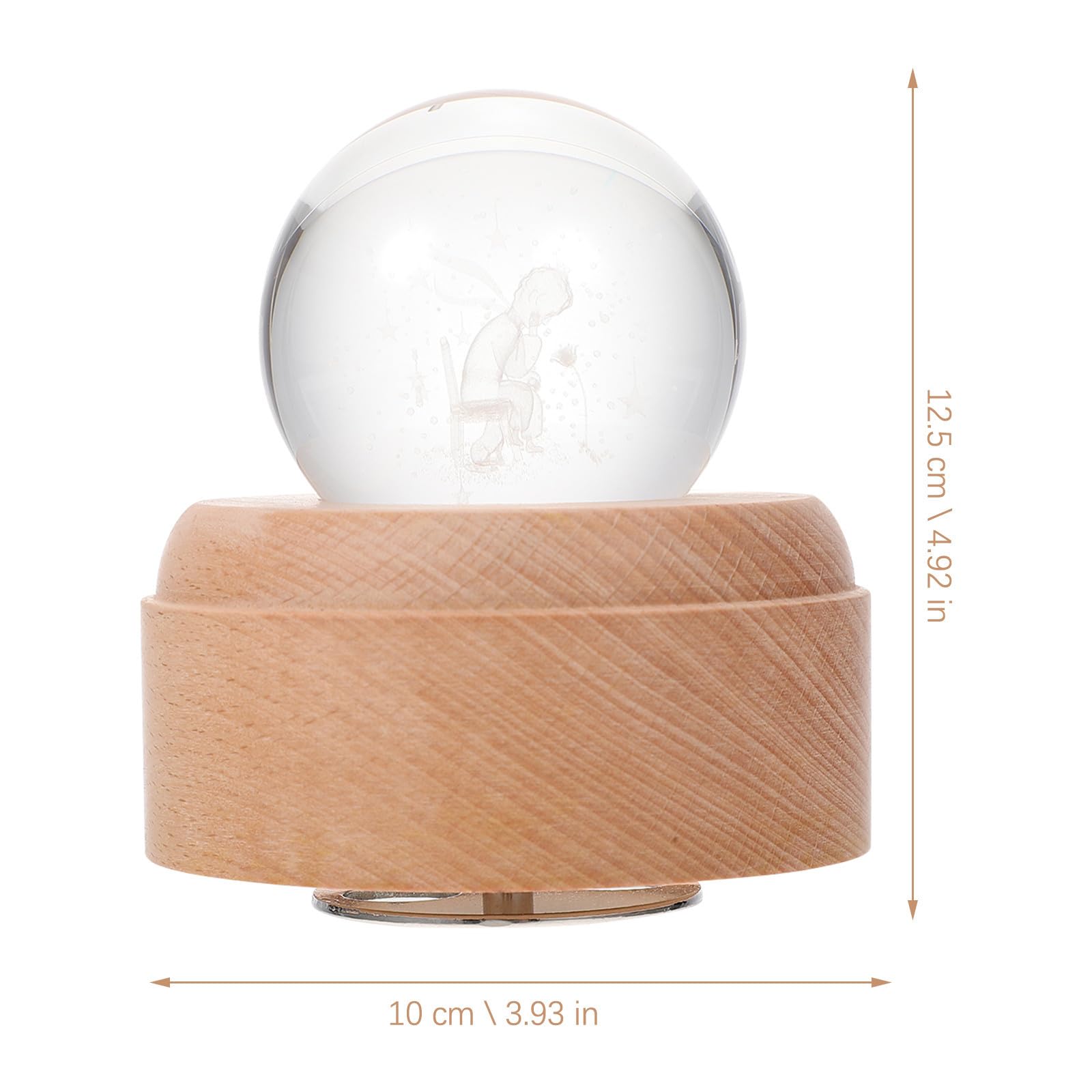 Caja de Música Giratoria Bola de Cristal y Base de Madera, Lámpara de Proyección LED para Luz Nocturna Infantil en Hogar y Oficina